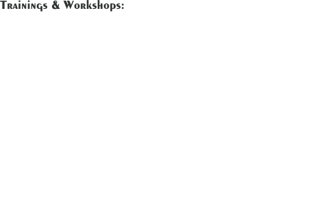 Trainings & Workshops:

LEED Training - Individualized sessions to help grasp the LEED rating system and process from any perspective impacted by green. 
Green Building Rating Systems Comparison - Review LEED, Green Globes, and The Natural Step to make an informed decision.  
Local Initiatives Overview - Review 7-10 local government initiatives across the U.S. for insight and ideas on how to bring the green journey to your city.  
Contractor LEED Training - Guidance on what LEED credits and documentation contractors are responsible for, and options on how to gather it.  
Integrated Design and Design Process - Understanding alternatives to the traditional linear design process and how the alternative scan make a difference in the final product.